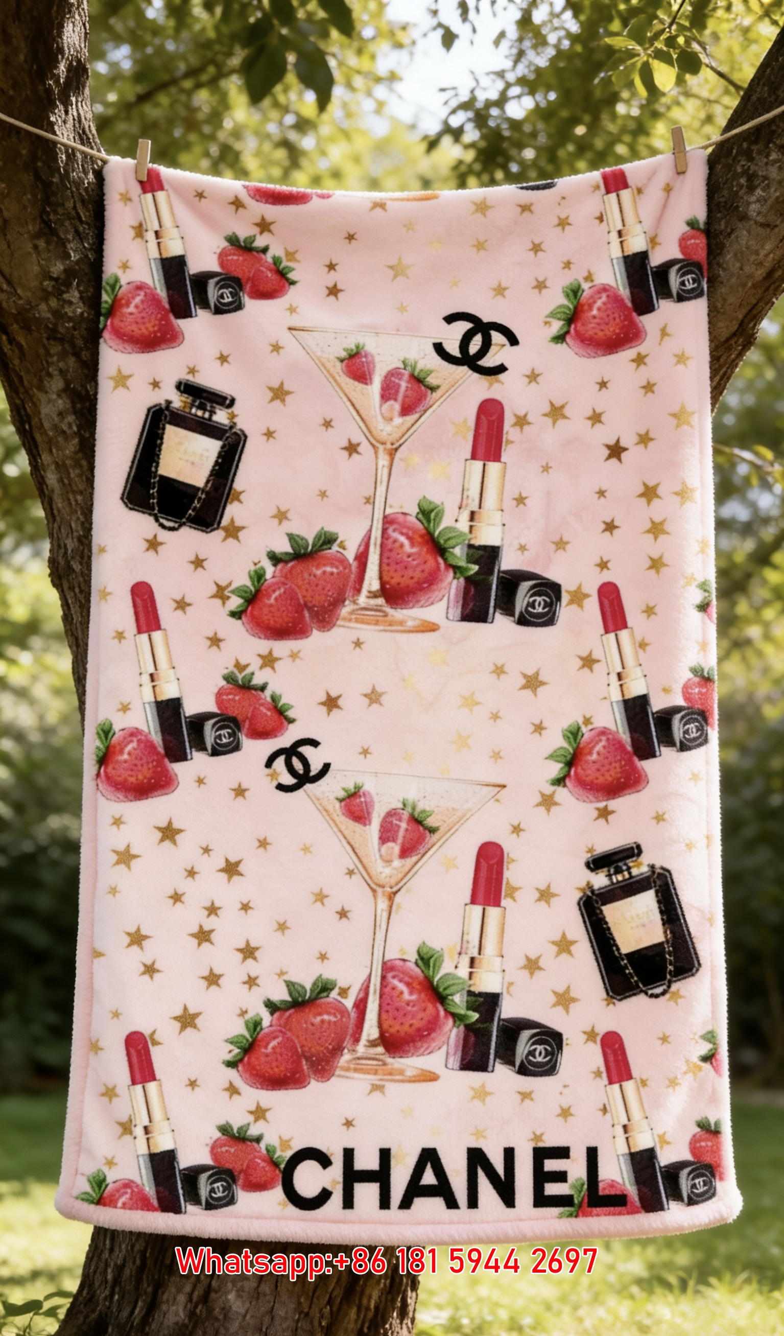Chanel Strawberry Print Flannel Throw Blanket IMG_6902